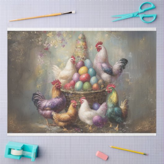 Decoupage Osterherde Hühner Räuber Helle Eier Seidenpapier (Basteln)