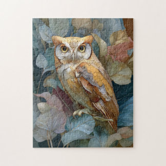 Decoupage Owl mit Blätter Jugendstil Puzzle