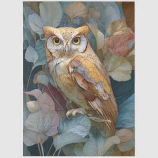 Decoupage Owl mit Blätter Jugendstil Seidenpapier