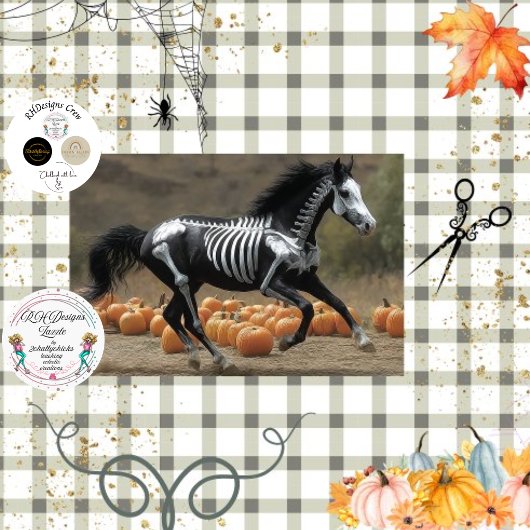 Decoupage Painted Black Stallion Horse Skelett Seidenpapier