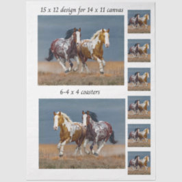 Decoupage Painted Horses Running 11x14 Canvas Seidenpapier