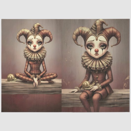 Decoupage Paper Melancholic Clown Seidenpapier (Vorderseite)