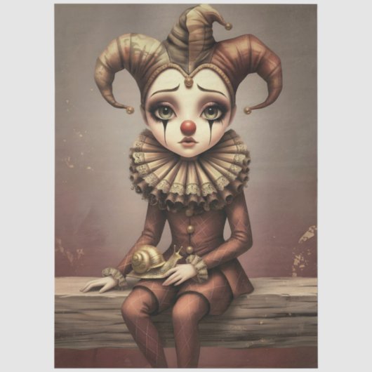 Decoupage Paper Melancholic Clown Seidenpapier (Vorderseite)