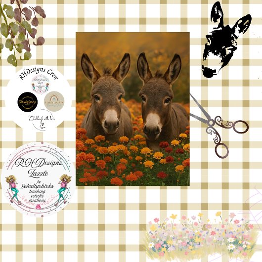 Decoupage Pastoral Donkey Barn Whimsical Szene Seidenpapier