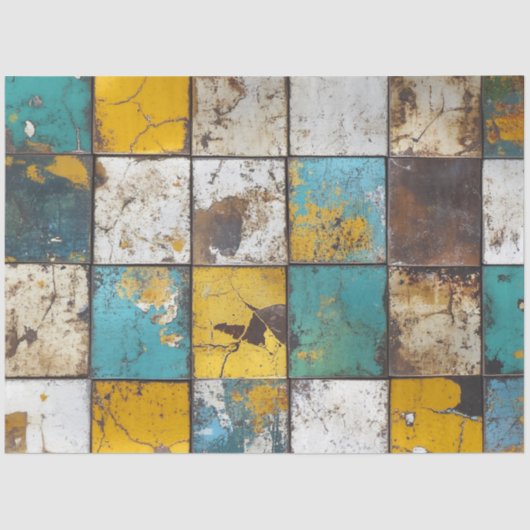 Decoupage Patchwork Blue Brown Yellow Background Seidenpapier (Vorderseite)