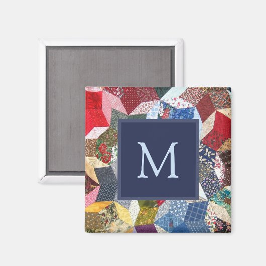 Decoupage Patchwork Stars Pattern Monogram Magnet (Vorderseite/Rückseite)