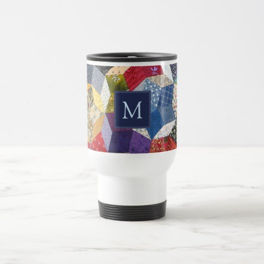 Decoupage Patchwork Stars Pattern Monogram Reisebecher (Mittel)