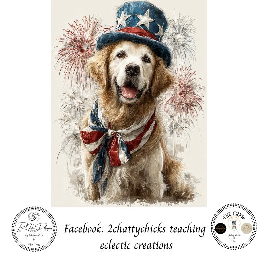 Decoupage Patriotic Golden Retriever 250th Seidenpapier