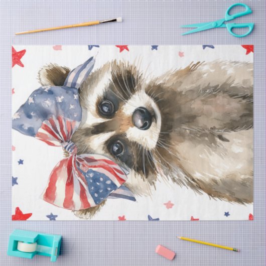 Decoupage Patriotic Raccoon Whimsical 4. Juli Seidenpapier (Basteln)