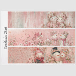 Decoupage Pink Floral Snowman Handsaw Panels Seidenpapier