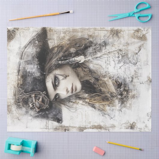 Decoupage Pirate Lady Pirate Hat Sketch Seidenpapier (Basteln)