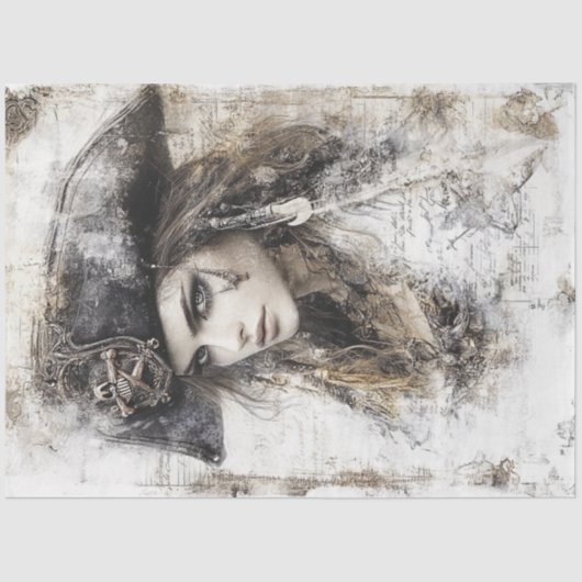 Decoupage Pirate Lady Pirate Hat Sketch Seidenpapier (Vorderseite)