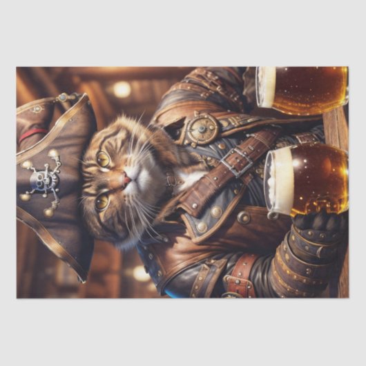 Decoupage - Pirate steampunk Katzentrinkbier - Seidenpapier (Vorderseite)