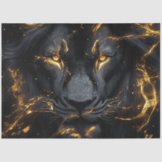Decoupage Pitch Black Lion mit Gold Closeup (Set) Seidenpapier (Vorderseite)