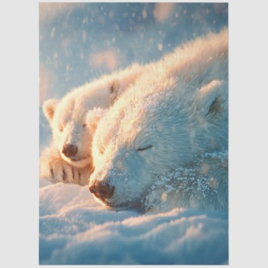 Decoupage Polar Bear Winter Scene Sleeping Seidenpapier (Vorderseite)