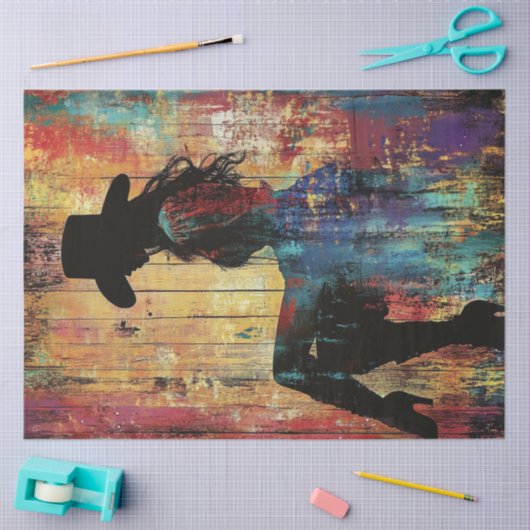 Decoupage POP ART Cowgirl Silhouette Red Black Fun Seidenpapier (Basteln)