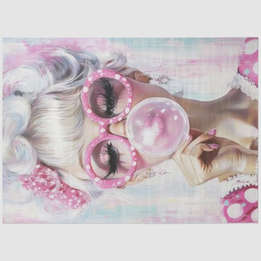 Decoupage Pop Art Fashion Girl Hot Pink Bubble Gum Seidenpapier (Vorderseite)