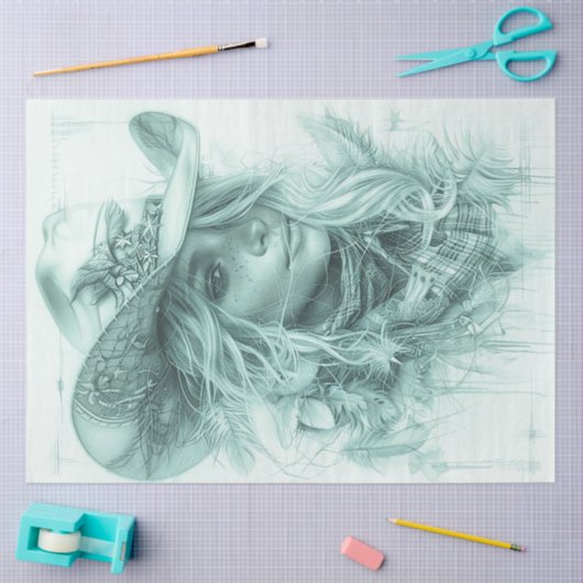 Decoupage Portrait Design monochromatische Cowgirl Seidenpapier (Basteln)