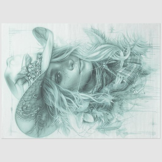 Decoupage Portrait Design monochromatische Cowgirl Seidenpapier (Vorderseite)