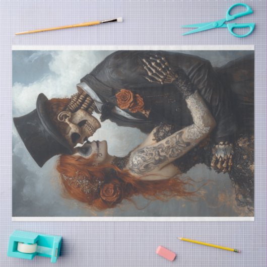 Decoupage Portrait Skeleton Couple Getried Seidenpapier (Basteln)