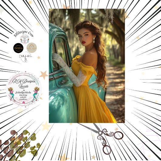 Decoupage Poster Car und modische Lady Foto Seidenpapier