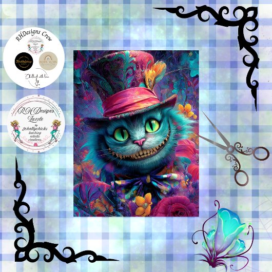 Decoupage Psychedelic Cheshire Cat Fantasy Art Seidenpapier
