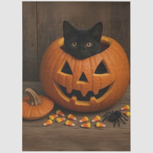 Decoupage Pumpkin Black Cat Spider für Halloween Seidenpapier (Vorderseite)