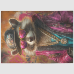 Decoupage Punk Rebellious Racoon Kühle rosa Farben Seidenpapier