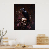 Découpage Rabe auf Totenkopf mit Kerzen Poster (Küche)