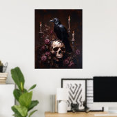 Découpage Rabe auf Totenkopf mit Kerzen Poster (Heimbüro)