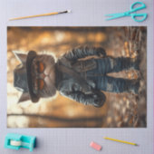 Decoupage Rebellious Cat Leather Jacket ist Umarmu Seidenpapier (Basteln)