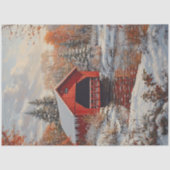 Decoupage Red Covered Bridge Winter Szene Seidenpapier (Vorderseite)