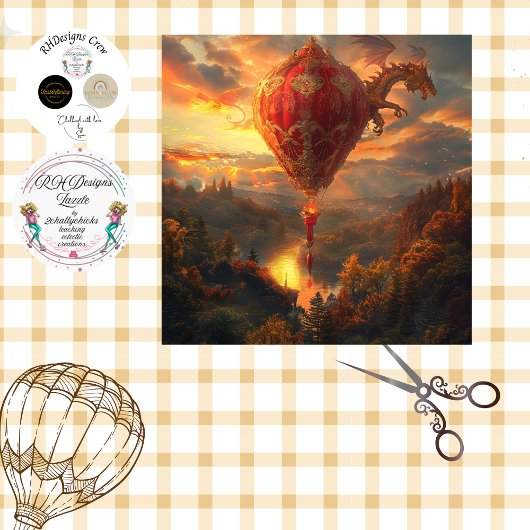 Decoupage Red Hot Air Ballon & Dragon Seidenpapier