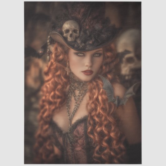 Decoupage Redheaded Gothic Good Witch Seidenpapier (Vorderseite)