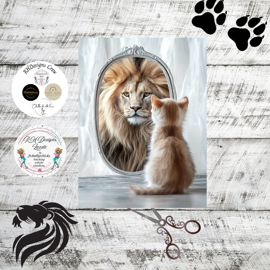 Decoupage Reflection Self of Kitten and Lion  Seidenpapier