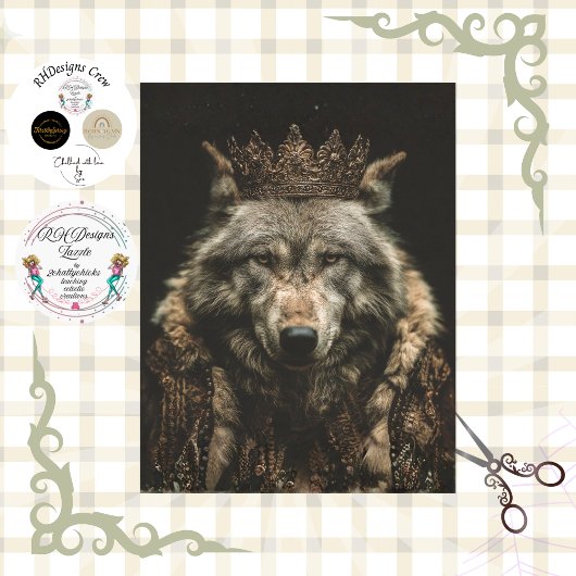 Decoupage Regal Royalty Wolf  Portrait Seidenpapier