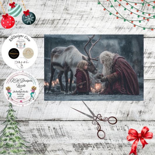 Decoupage Reindeer Child Weihnachtsfest Seidenpapier