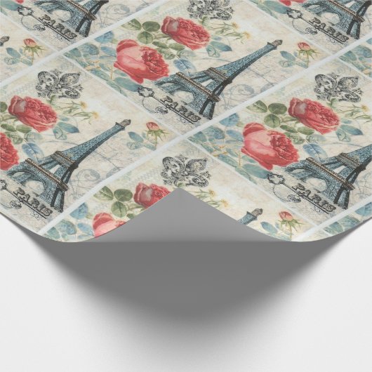 Decoupage Retro Vintag Paris Blumenfest Geschenkpapier (Ecke)