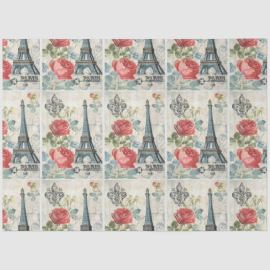 Decoupage Retro Vintag Paris Blumenfest Seidenpapier (Vorderseite)