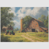 Decoupage Rote Scheune Farm Feld & Traktor Seidenpapier (Vorderseite)