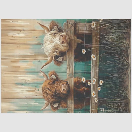 Decoupage Rustic Charm Farmyard Kühe Aquamarin Seidenpapier (Vorderseite)