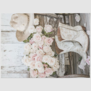 Decoupage Rustic Cowboy Boot Western Hat Pink Seidenpapier