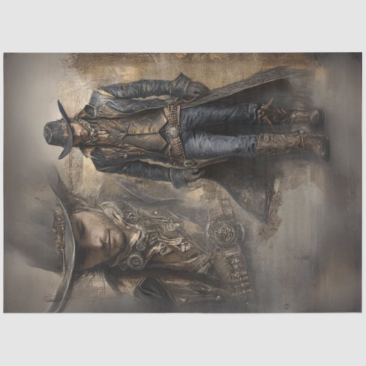 Decoupage Rustic Cowboy Dark Coat Foto im Foto Seidenpapier (Vorderseite)