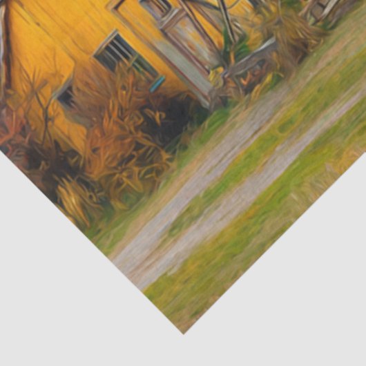 Decoupage Rustic Gelbe Barn Windmill Willow Trees Seidenpapier (Ausschnitt)