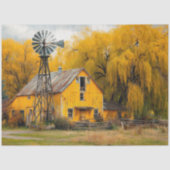 Decoupage Rustic Gelbe Barn Windmill Willow Trees Seidenpapier (Vorderseite)