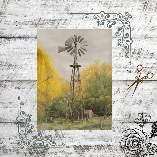 Decoupage Rustic Landschaft Windmill Gelb Seidenpapier