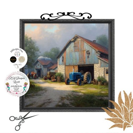 Decoupage Rustic Scene Barn & Vintag Tractor Seidenpapier