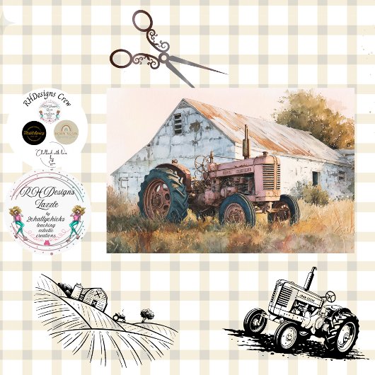 Decoupage Rustic Tractor & Barn  Seidenpapier