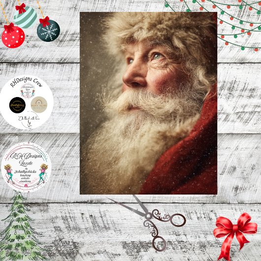 Decoupage Santa Claus Christmas Portrait Seidenpapier