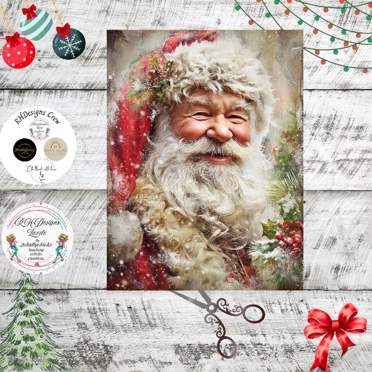 Decoupage Santa Claus Holly Red Coat Seidenpapier